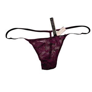 Victorias Secret Burgundy Lace & Rhinestone Thong Panty S